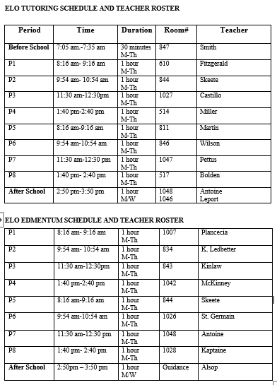 tutoring schedule